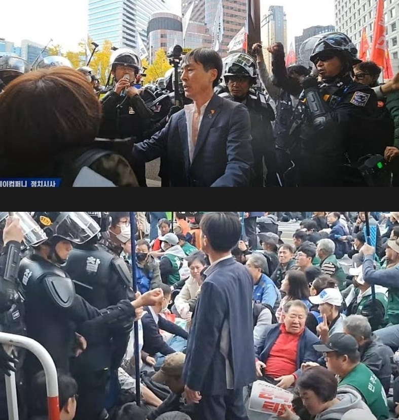 사회민주당 한창민의원이 경찰에 의해 옷이 띳기는 폭행을 당했다. 
