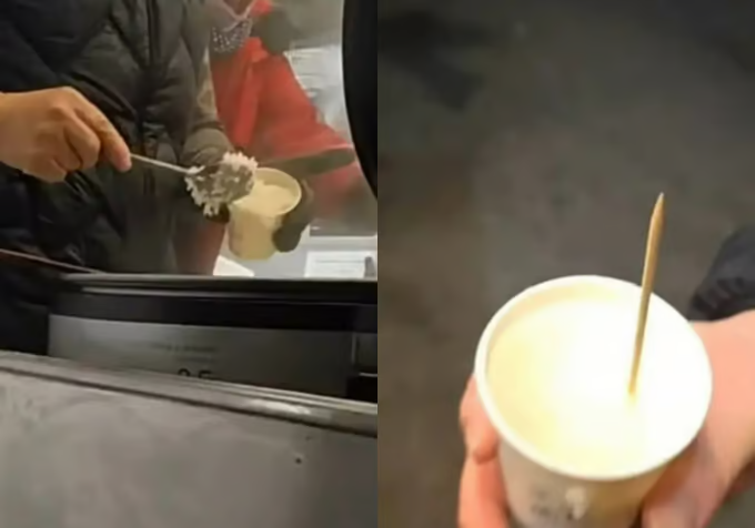 사진은 지난 7일 서울 용산구 북한남삼거리에서 한 자원봉사자가 나눠준 것으로 알려진 물밥. <온라인커뮤니티 갈무리>